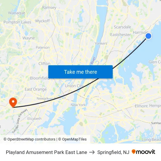 Playland Amusement Park East Lane to Springfield, NJ map