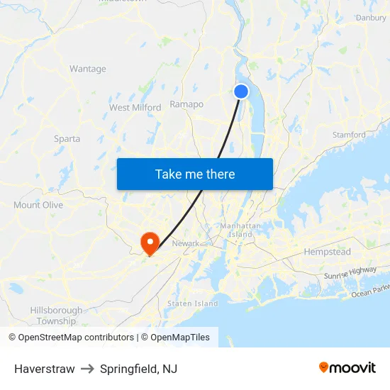 Haverstraw to Springfield, NJ map