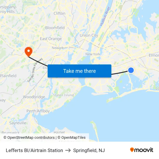 Lefferts Bl/Airtrain Station to Springfield, NJ map