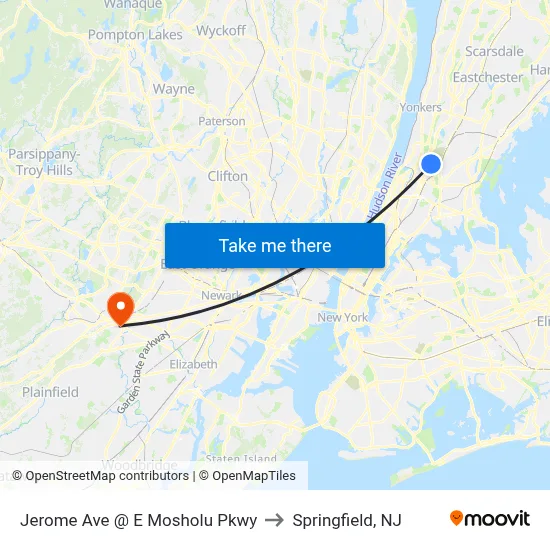 Jerome Ave @ E Mosholu Pkwy to Springfield, NJ map