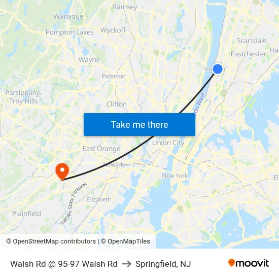 Walsh Rd @ 95-97 Walsh Rd to Springfield, NJ map