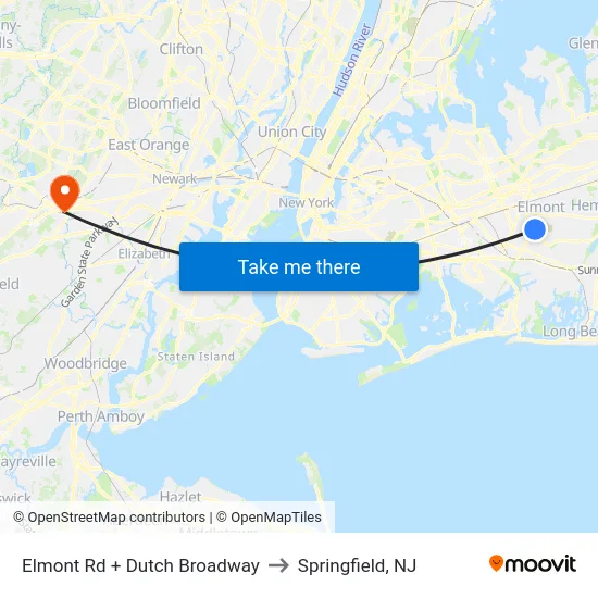 Elmont Rd + Dutch Broadway to Springfield, NJ map