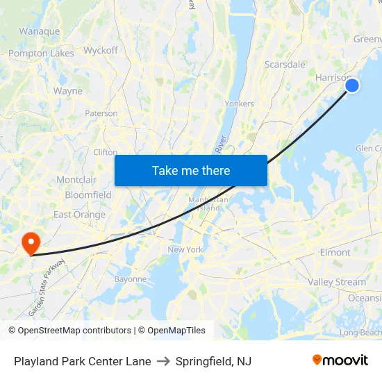 Playland Park Center Lane to Springfield, NJ map