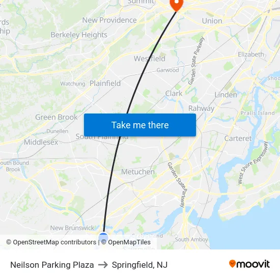 Neilson Parking Plaza to Springfield, NJ map