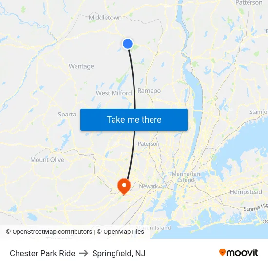 Chester Park Ride to Springfield, NJ map
