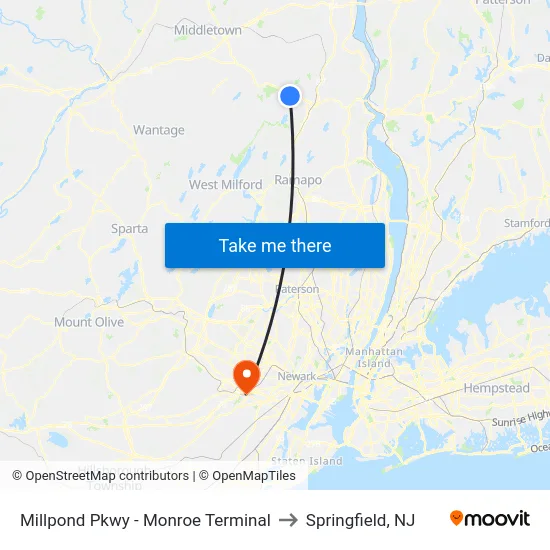 Millpond Pkwy - Monroe Terminal to Springfield, NJ map