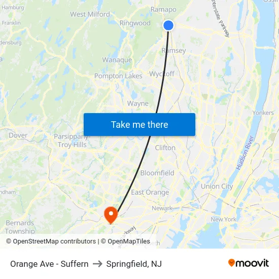Orange Ave - Suffern to Springfield, NJ map