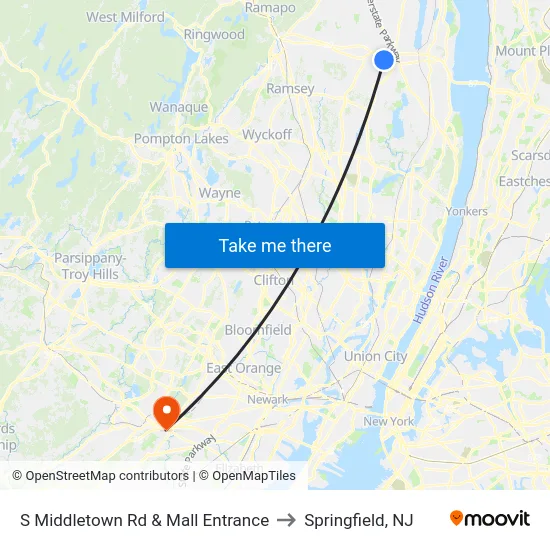 S Middletown Rd & Mall Entrance to Springfield, NJ map
