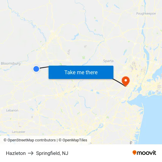 Hazleton to Springfield, NJ map