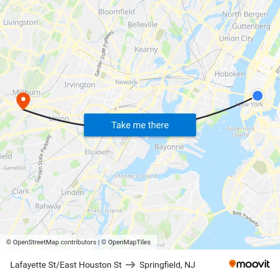 Lafayette St/East Houston St to Springfield, NJ map