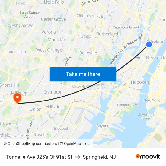 Tonnelle Ave 325's Of 91st St to Springfield, NJ map
