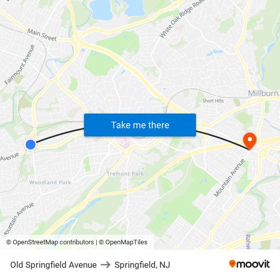 Old Springfield Avenue to Springfield, NJ map