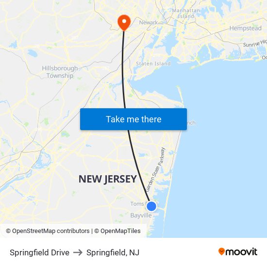 Springfield Drive to Springfield, NJ map