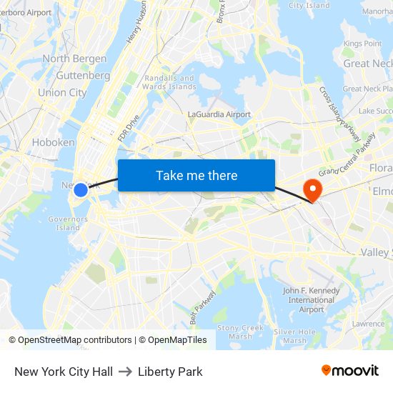 New York City Hall to Liberty Park map