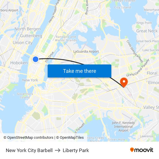 New York City Barbell to Liberty Park map