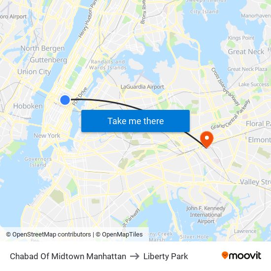 Chabad Of Midtown Manhattan to Liberty Park map