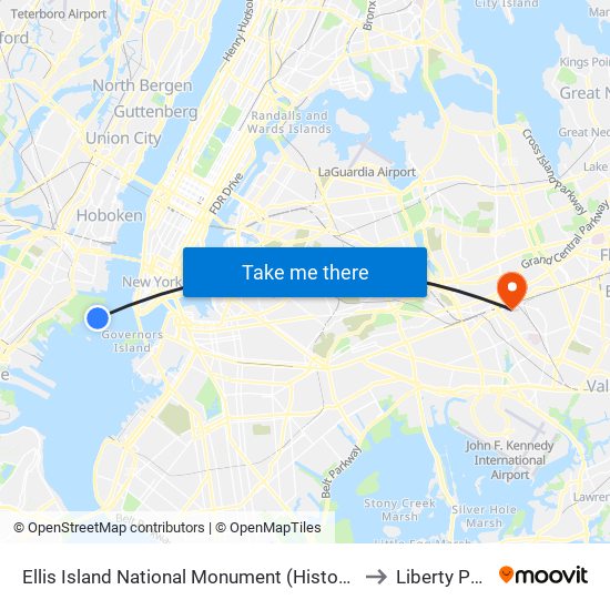 Ellis Island National Monument (Historical) to Liberty Park map