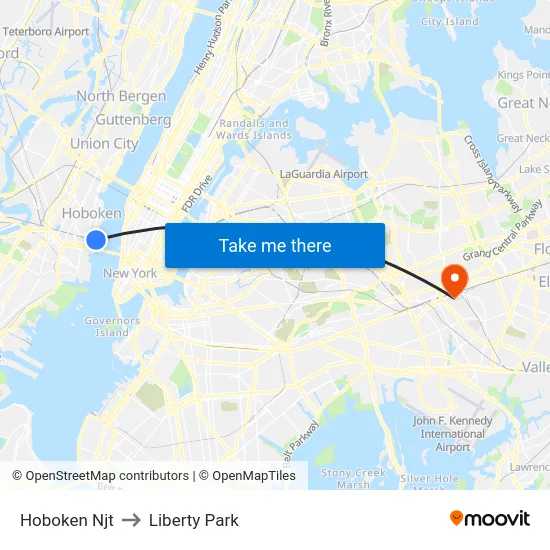 Hoboken Njt to Liberty Park map