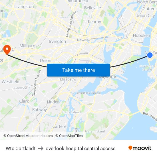 Wtc Cortlandt to overlook hospital central access map
