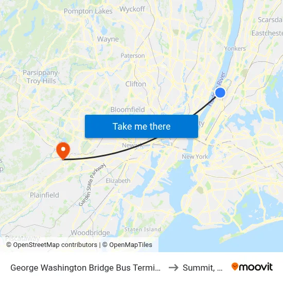 George Washington Bridge Bus Terminal to Summit, NJ map