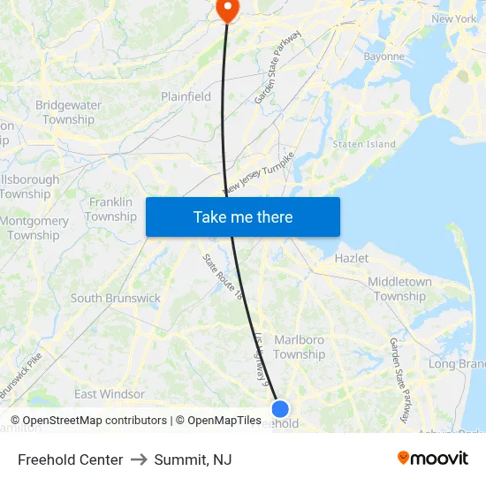 Freehold Center to Summit, NJ map