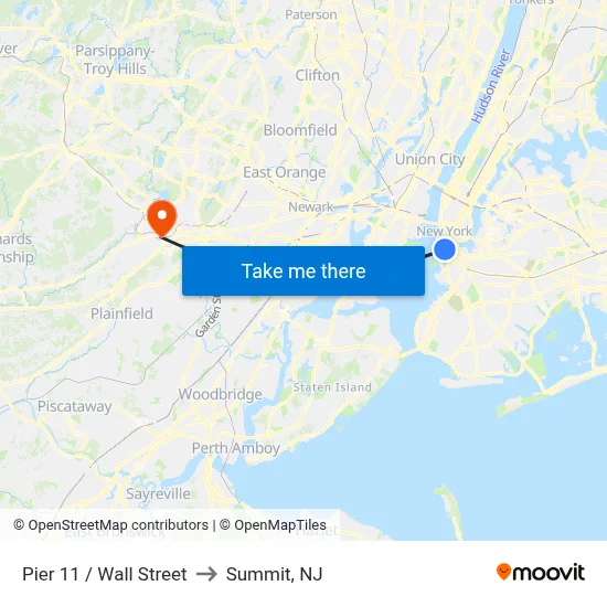 Pier 11 / Wall Street to Summit, NJ map