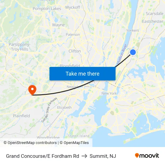 Grand Concourse/E Fordham Rd to Summit, NJ map