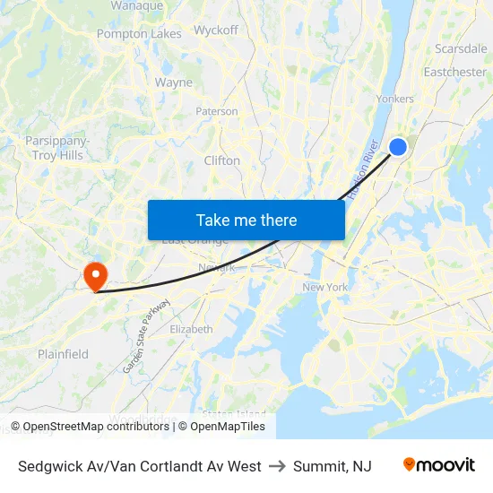 Sedgwick Av/Van Cortlandt Av West to Summit, NJ map
