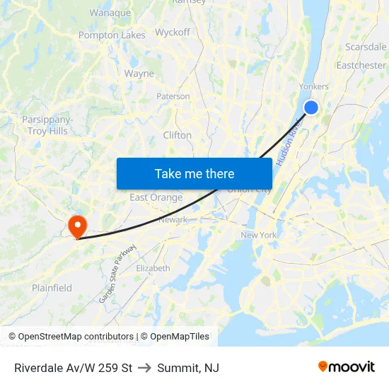 Riverdale Av/W 259 St to Summit, NJ map