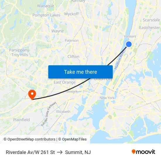 Riverdale Av/W 261 St to Summit, NJ map