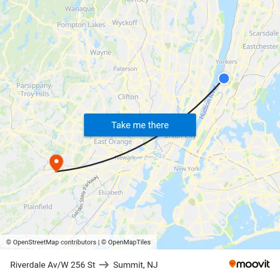 Riverdale Av/W 256 St to Summit, NJ map