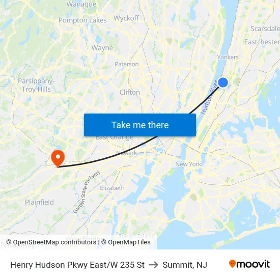 Henry Hudson Pkwy East/W 235 St to Summit, NJ map