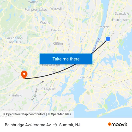 Bainbridge Av/Jerome Av to Summit, NJ map