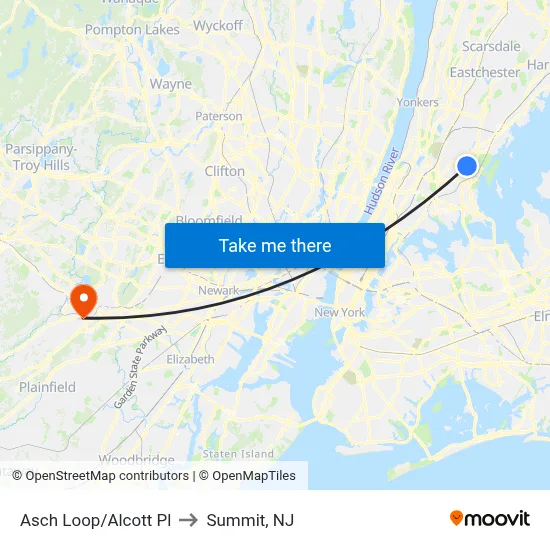 Asch Loop/Alcott Pl to Summit, NJ map