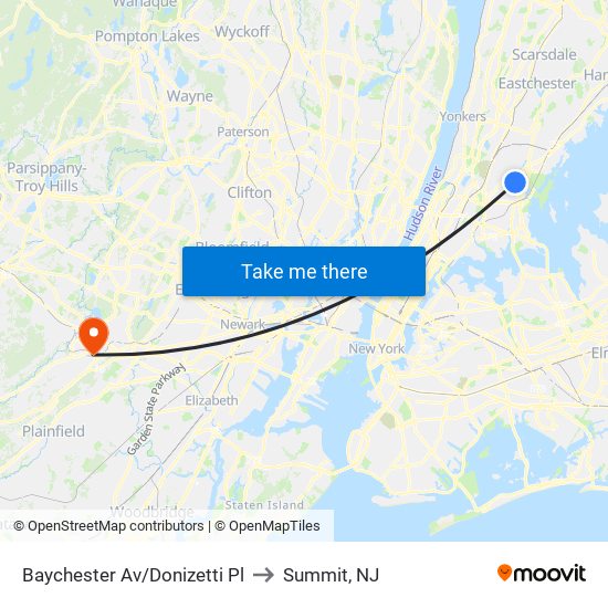 Baychester Av/Donizetti Pl to Summit, NJ map