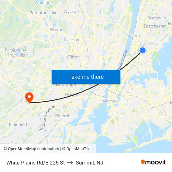 White Plains Rd/E 225 St to Summit, NJ map