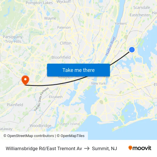 Williamsbridge Rd/East Tremont Av to Summit, NJ map