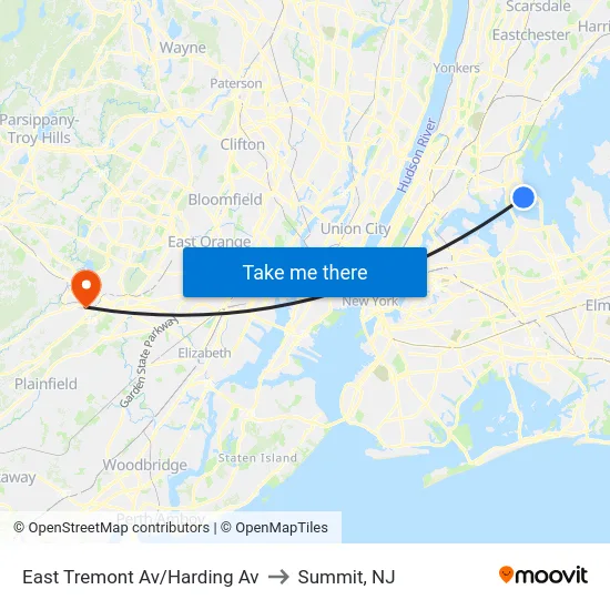 East Tremont Av/Harding Av to Summit, NJ map