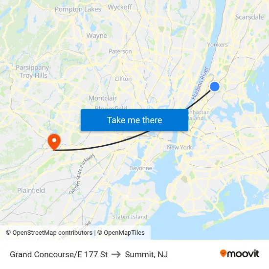 Grand Concourse/E 177 St to Summit, NJ map