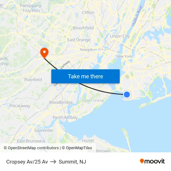 Cropsey Av/25 Av to Summit, NJ map