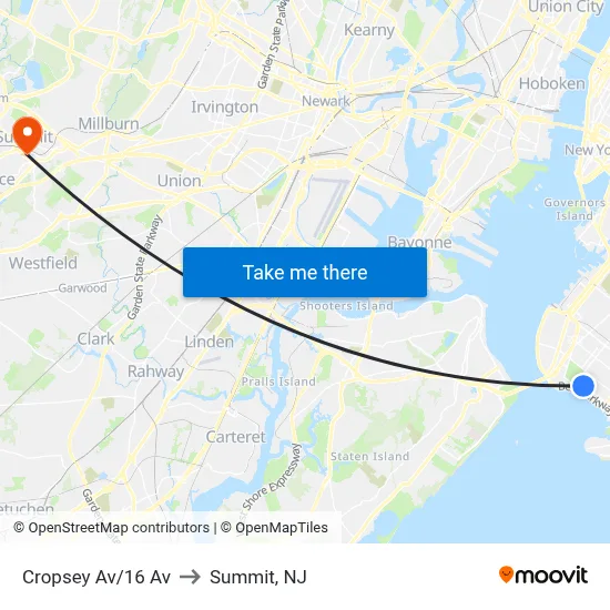 Cropsey Av/16 Av to Summit, NJ map