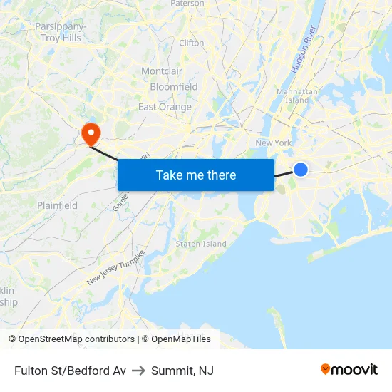 Fulton St/Bedford Av to Summit, NJ map