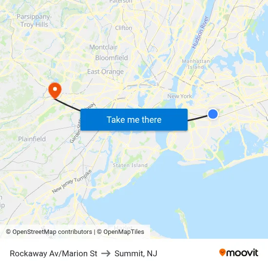 Rockaway Av/Marion St to Summit, NJ map