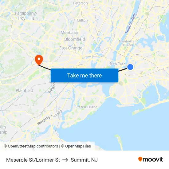 Meserole St/Lorimer St to Summit, NJ map