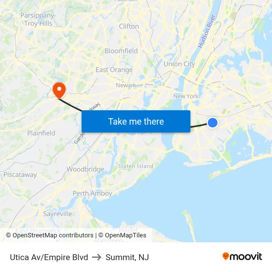Utica Av/Empire Blvd to Summit, NJ map