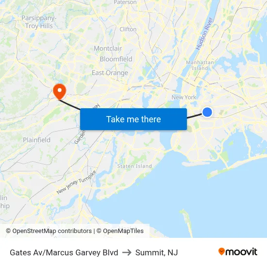 Gates Av/Marcus Garvey Blvd to Summit, NJ map