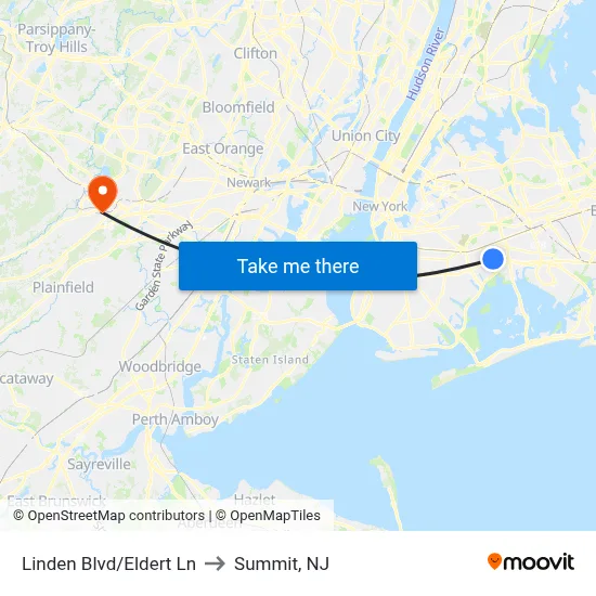 Linden Blvd/Eldert Ln to Summit, NJ map