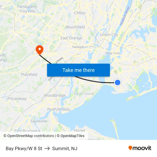 Bay Pkwy/W 8 St to Summit, NJ map