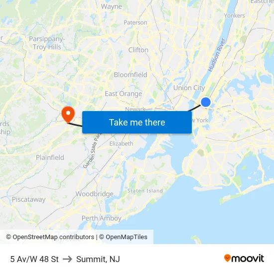 5 Av/W 48 St to Summit, NJ map