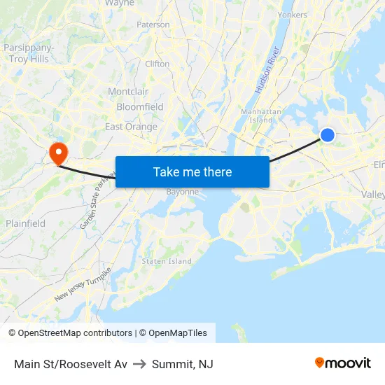 Main St/Roosevelt Av to Summit, NJ map